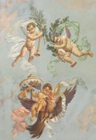 Stemma del Comune di Forlì "smontato" dagli angeli. Soffitto della sala del Bibiena. (sala del Consiglio comunale).